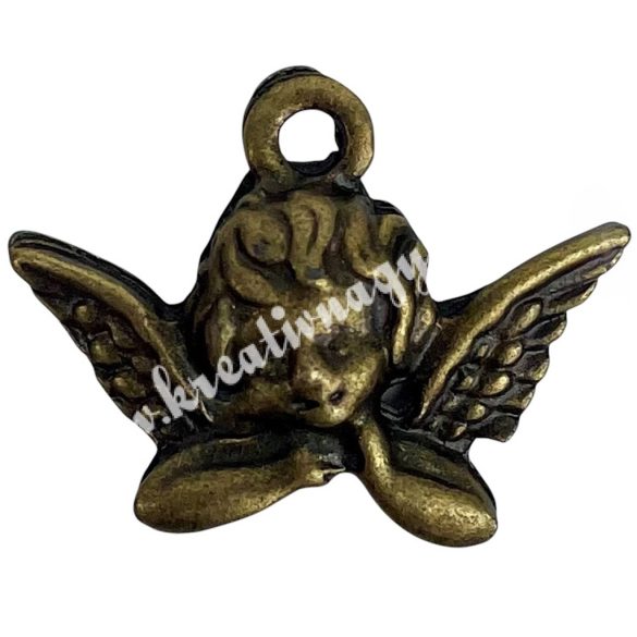 Fémmedál, angyal, antikréz, 20x2x15 mm, 20 db/csomag