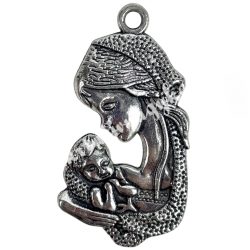   Fémmedál, Mária a kisdeddel, platina, 20x2x37 mm, 5 db/csomag