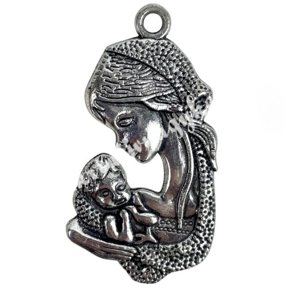 Fémmedál, Mária a kisdeddel, platina, 20x2x37 mm, 5 db/csomag