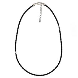   Fonott műbőr nyaklánc szerelékkel, fekete, 42 cm, 10 db/csomag