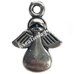 Fémmedál, angyal, platina, 13x2x18 mm, 20 db/csomag