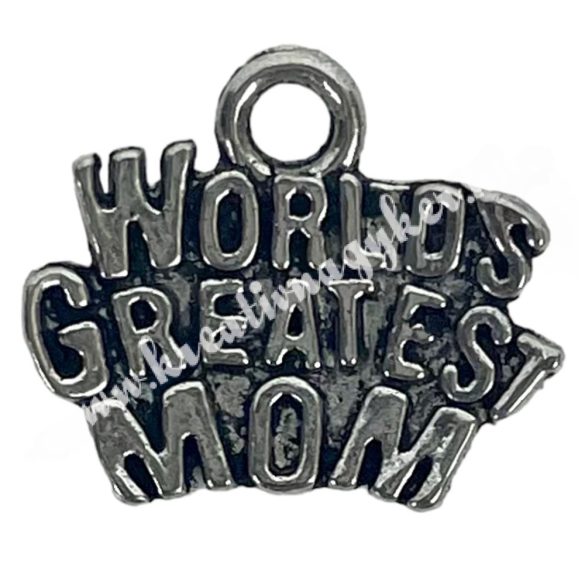 Fémmedál, World Greatest Mom, platina, 14x2x12 mm, 10 db/csomag