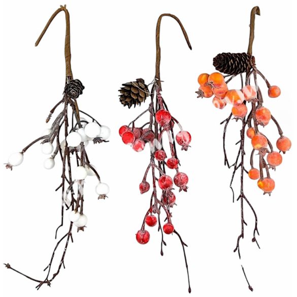 Csipkebogyós, tobozos pick, ágakkal, levelekkel, 35 cm