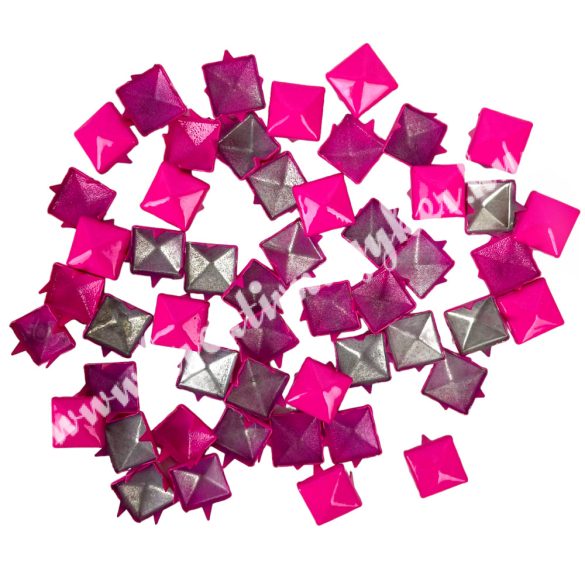 Fémszegecs, piramis, pink, 9x5x9 mm, 50 db/csomag