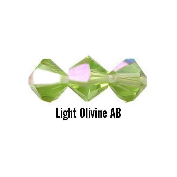 Kúpos kristálygyöngy, 3mm, light olivine AB, 100 db/csomag