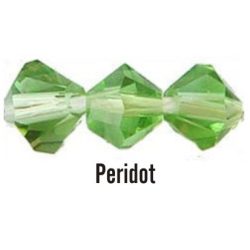 Kúpos kristálygyöngy, 4mm, peridot, 100 db/csomag