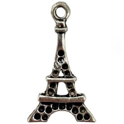   Strasszolható fémmedál, Eiffel-torony, platina, 13x2x24 mm, 10 db/csomag