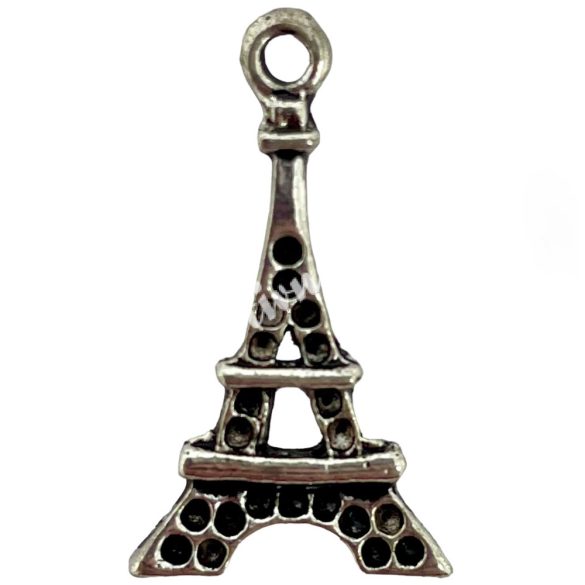 Strasszolható fémmedál, Eiffel-torony, platina, 13x2x24 mm, 10 db/csomag