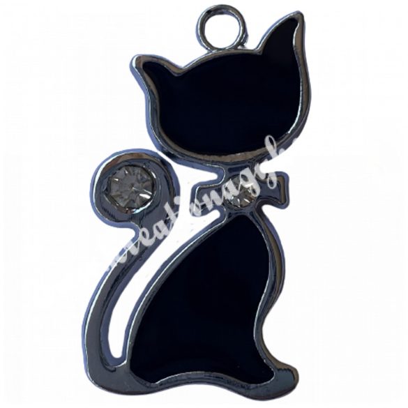 Fémmedál, fekete macska, 23x36 mm, 5 db/csomag