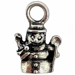 Fémmedál, hóember, platina, 9x13 mm, 20 db/csomag