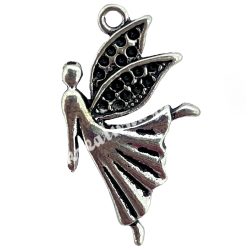   Strasszolható fémmedál, angyal, platina, 16x2,5x30 mm, 5 db/csomag