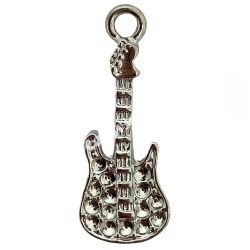   Strasszolható fémmedál, gitár, ezüst, 12x2x31 mm, 10 db/csomag