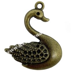   Strasszolható fémmedál, hattyú, antikréz, 28x4x33 mm, 5 db/csomag