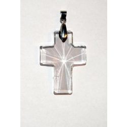   Üvegmedál medáltartóval, kereszt, 40x30mm, crystal, 1 db/csomag