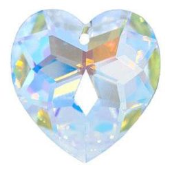   Üvegmedál medáltartóval, szív,14mm, crystal AB, 6 db/csomag