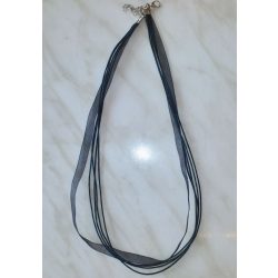   Organza és viaszolt zsinór nyaklánc, 45 cm, fekete, 10 db/csomag