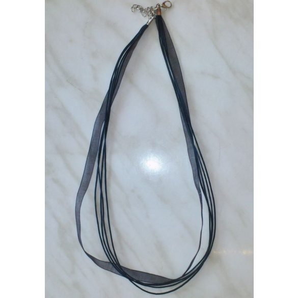 Organza és viaszolt zsinór nyaklánc, 45 cm, fekete, 10 db/csomag