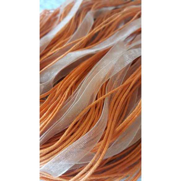 Organza és viaszolt zsinór nyaklánc,51 cm,narancs-krém, 10 db/csomag