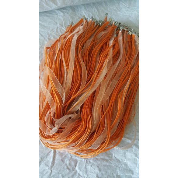 Organza és viaszolt zsinór nyaklánc,51 cm,narancs-krém, 10 db/csomag
