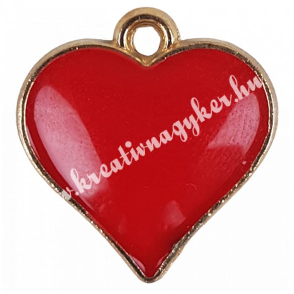 Fémmedál szív, piros, 17x16 mm, 5 db/csomag