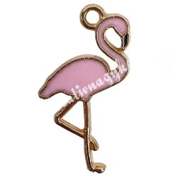 Fémmedál, flamingó, rózsaszín, 15x20 mm, 10 db/csomag