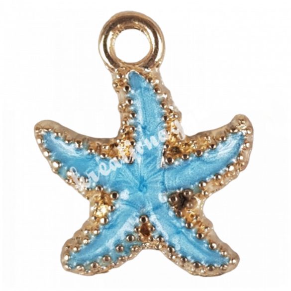 Fémmedál tengeri csillag, kék, 15x18 mm, 10 db/csomag