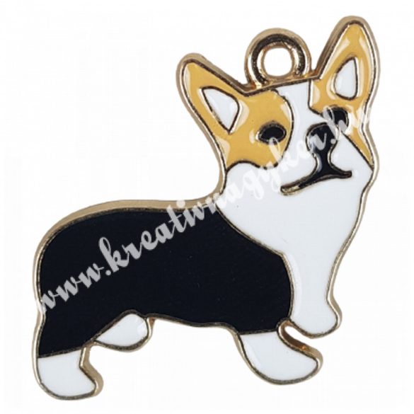 Fémmedál corgi, 25x23 mm, 5 db/csomag