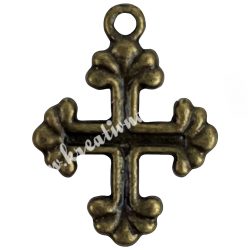 Fémmedál, kereszt, antikréz, 16x2x21 mm, 10 db/csomag