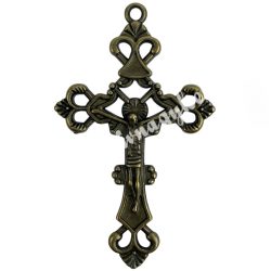 Fémmedál, kereszt, antikréz, 26x2x42 mm, 5 db/csomag