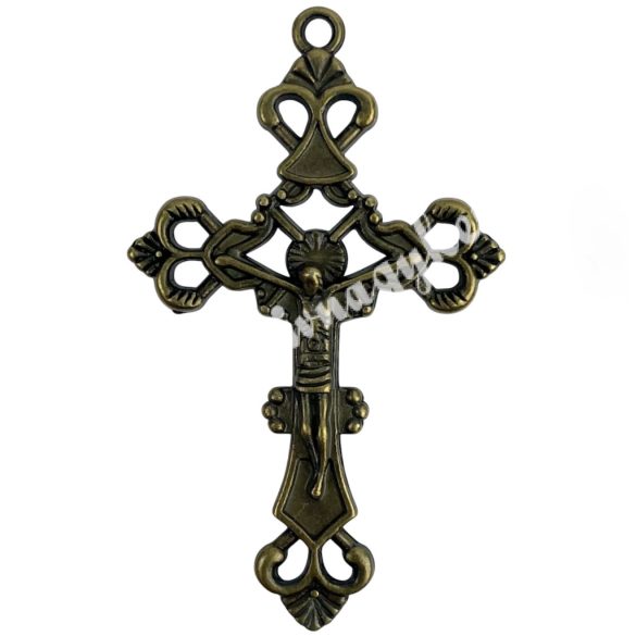 Fémmedál, kereszt, antikréz, 26x2x42 mm, 5 db/csomag