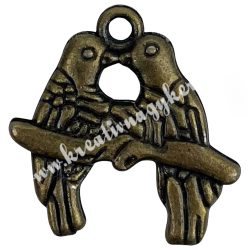 Fémmedál, madarak, antikréz, 18x2x20 mm, 10 db/csomag