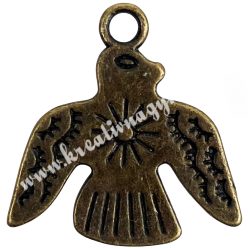 Fémmedál, madár, antikréz, 21x1,5x21 mm, 10 db/csomag