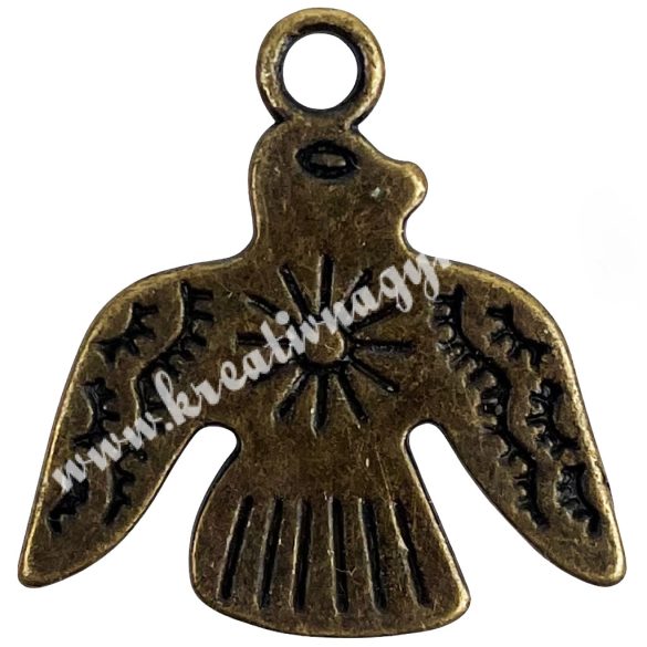 Fémmedál, madár, antikréz, 21x1,5x21 mm, 10 db/csomag