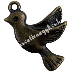 Fémmedál, galamb, antikréz, 15x2x20 mm, 10 db/csomag