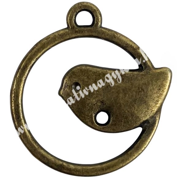 Fémmedál, madár, antikréz, 20x1,5x21 mm, 10 db/csomag