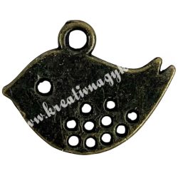 Fémmedál, madár, antikréz, 17x1,5x13 mm, 10 db/csomag