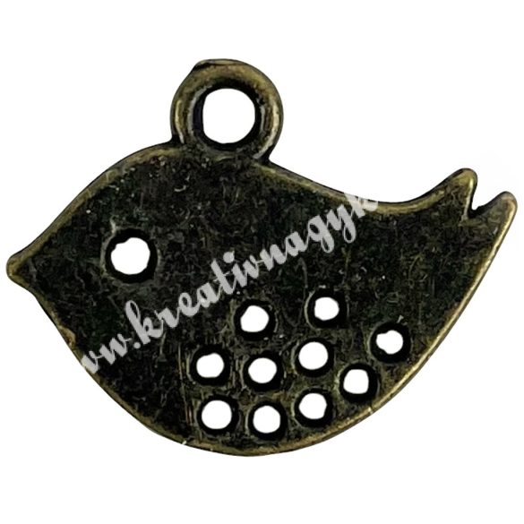 Fémmedál, madár, antikréz, 17x1,5x13 mm, 10 db/csomag
