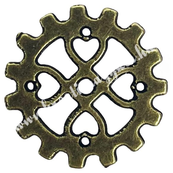 Fémmedál, fogaskerék, antikréz, 18x1,5x18 mm, 10 db/csomag