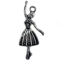 Fémmedál, balerina, platina, 13x2x30 mm, 10 db/csomag