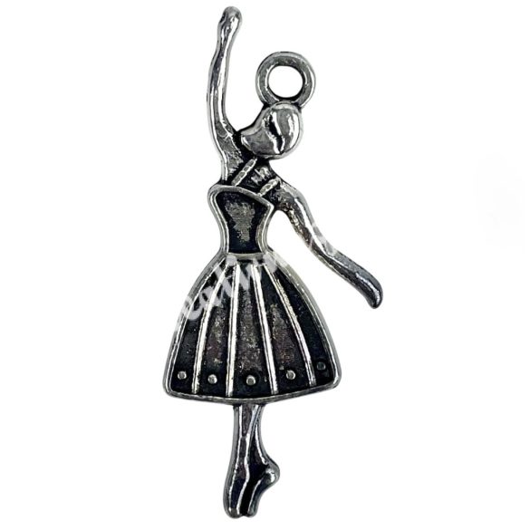 Fémmedál, balerina, platina, 13x2x30 mm, 10 db/csomag