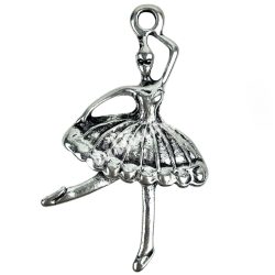 Fémmedál, balerina, platina, 22x4x36 mm, 10 db/csomag