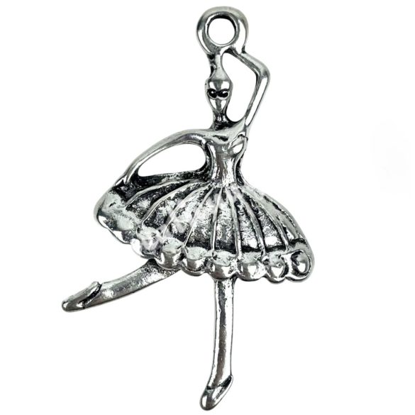 Fémmedál, balerina, platina, 22x4x36 mm, 10 db/csomag
