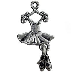 Fémmedál, balerina ruha, platina, 14x4x25 mm, 10 db/csomag