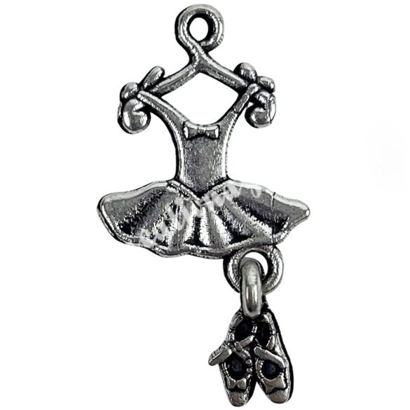 Fémmedál, balerina ruha, platina, 14x4x25 mm, 10 db/csomag