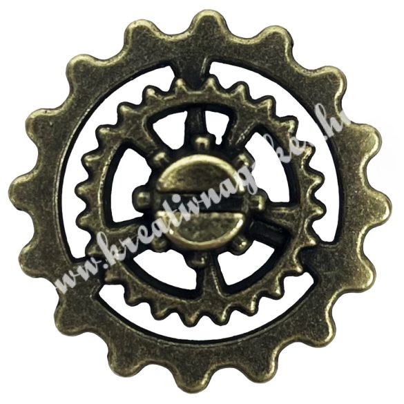 Fémmedál, fogaskerék, antikréz, 22x4x22 mm, 10 db/csomag