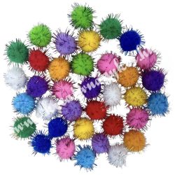 Pompon, csillámos, vegyes, 20 mm, 50 db/csomag
