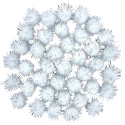 Pompon, csillámos, fehér, 25 mm, 50 db/csomag