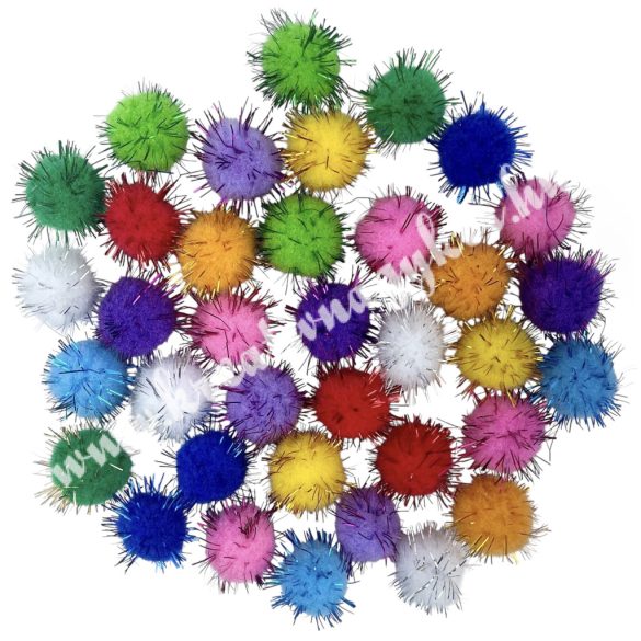 Pompon, csillámos, vegyes, 25 mm, 50 db/csomag