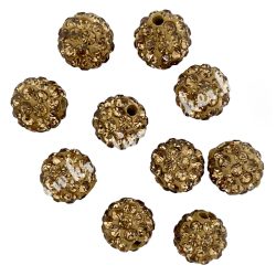 Kristály shamballa, gold champagne, 10 mm, 10 db/csomag