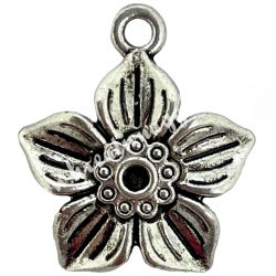   Strasszolható fémmedál, virág, platina, 19x3x21 mm, 10 db/csomag